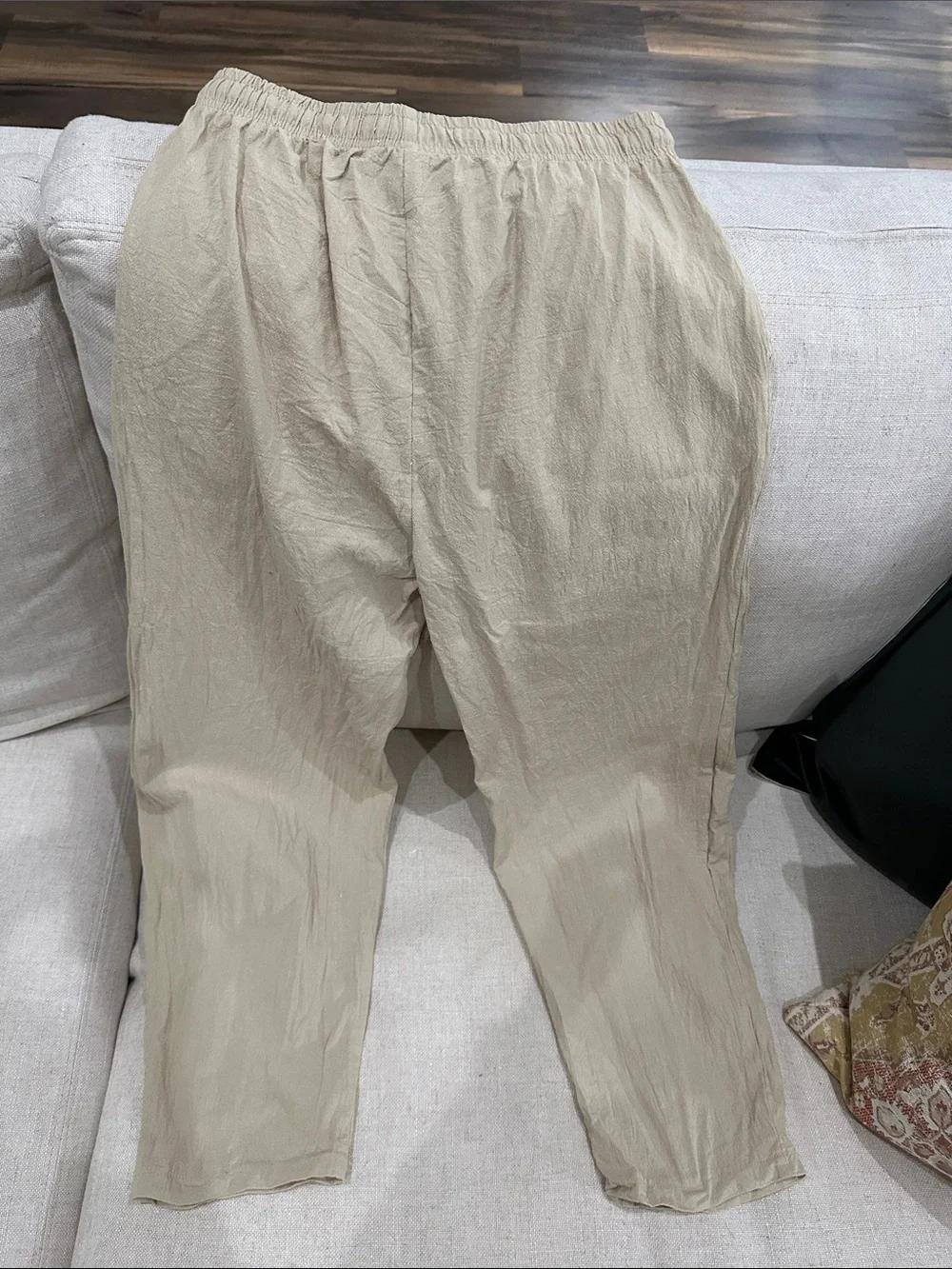 Old Money Men's Beige Drawstring Linen Blend Pants